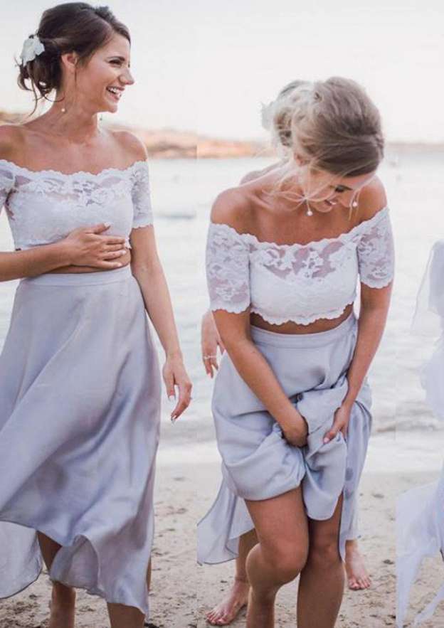 A-Line Off-the-Shoulder Chiffon Bridesmaid Dress in Ice