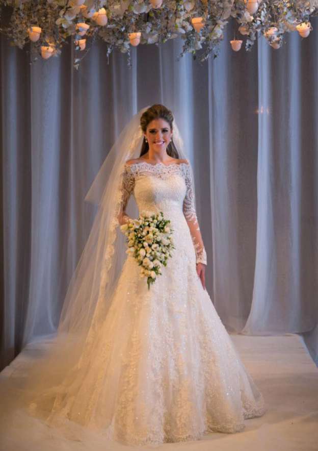 A-Line/Princess Off-the-Shoulder Short Sleeves Bow knot Wedding Dresses