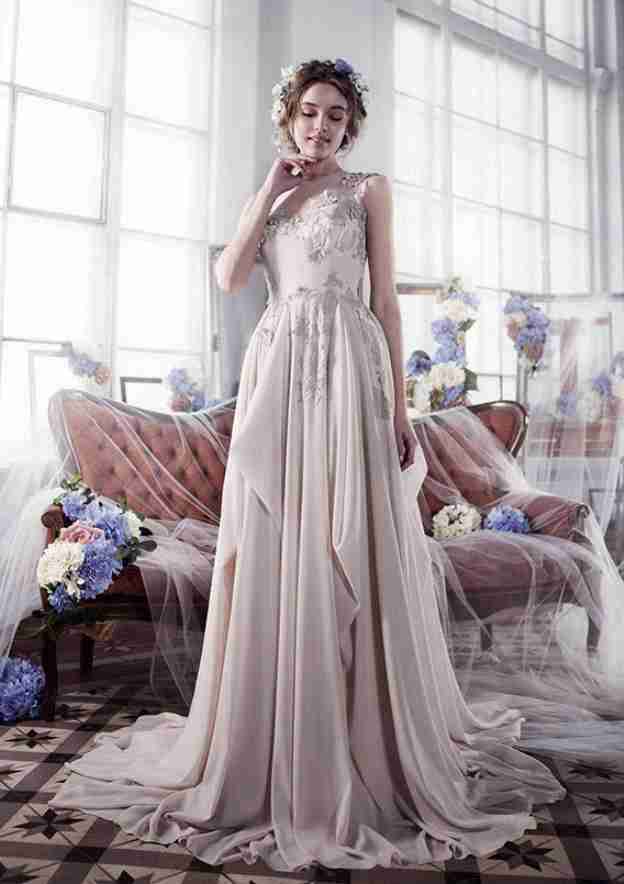 A-Line/Elegant Sleeveless Bateau Beading Chiffon Prom Dresses main image 0