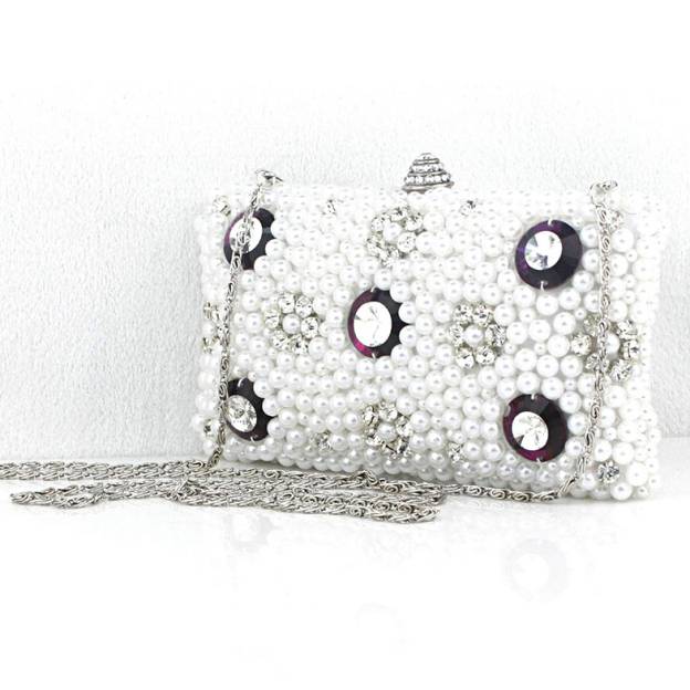 tulle chain handle bag／silver tulle chain handle bag／silver Quilted Texture Clutch Bag