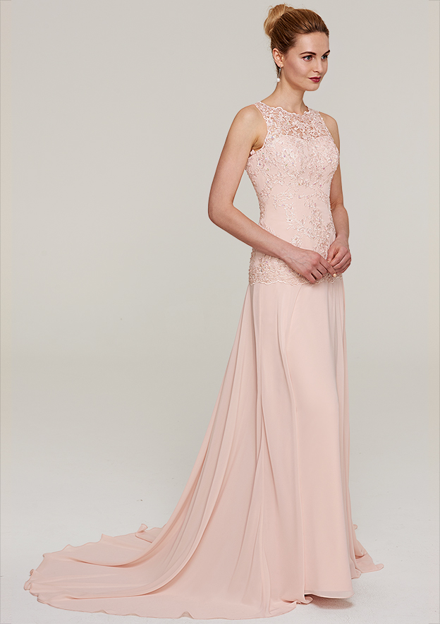 Sleeveless Scoop Neck Court Train Chiffon A-line/Princess Mother of the Bride  Dress With Lace Beading - Mom Dresses - Stacees