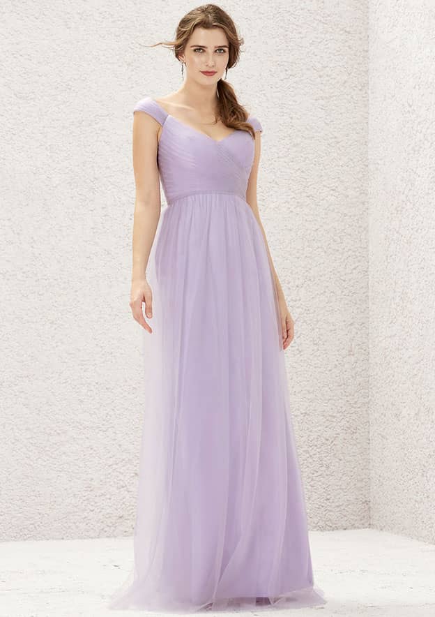 A-line Sleeveless Tulle Sheath V Neck Tulle Lace Bridesmaid Dresses main image 0