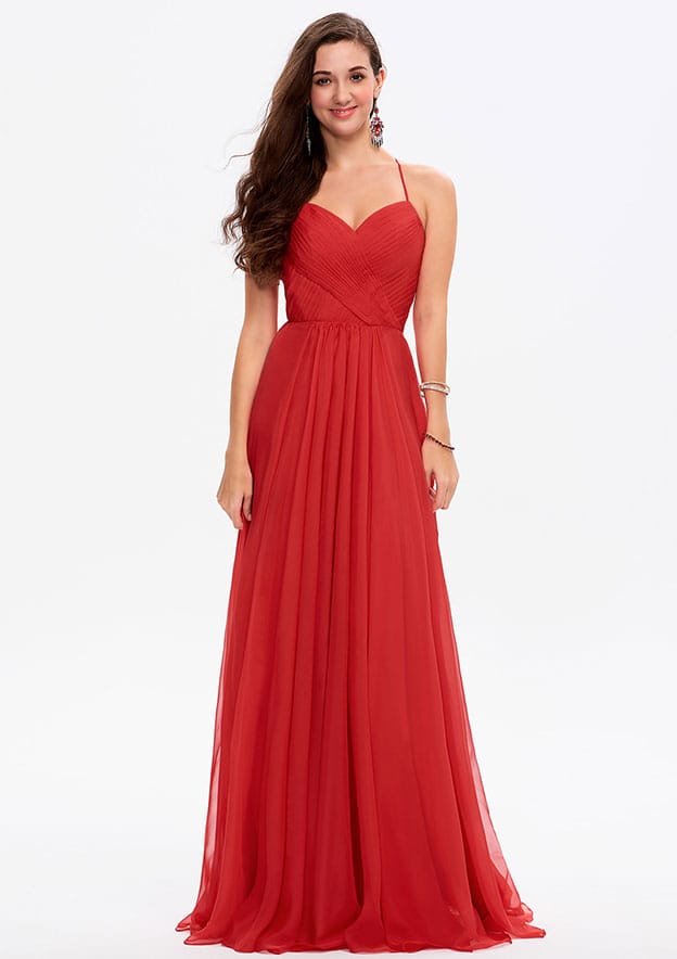 Red A Line Sweetheart Chiffon Long Prom Dress main image 0
