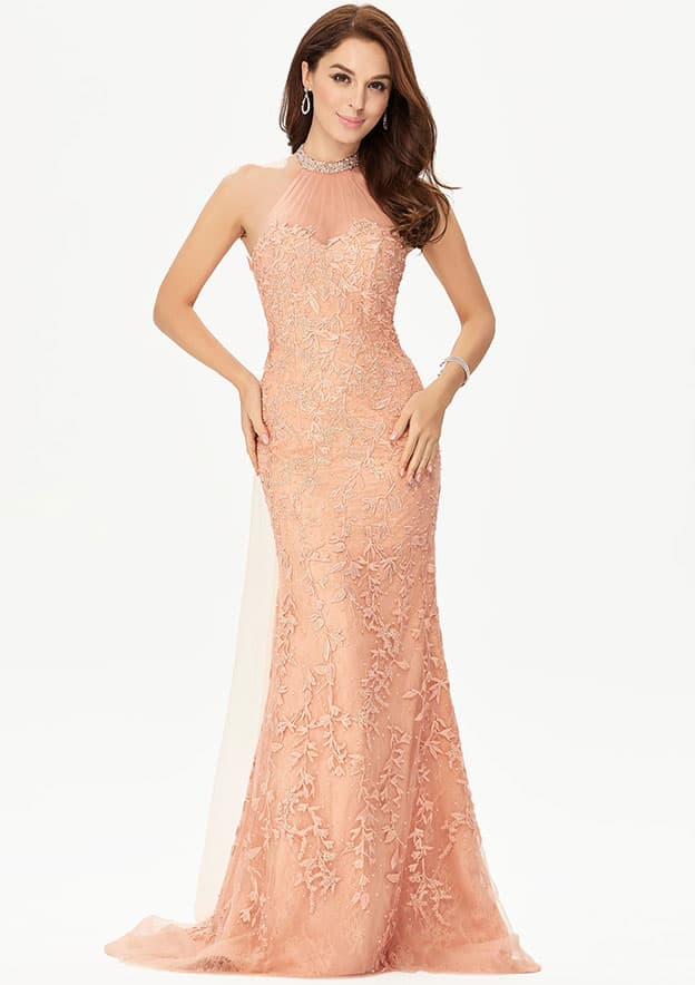 Trumpet/Mermaid Scoop Sleeveless Evening Dresses with Watteau Train
