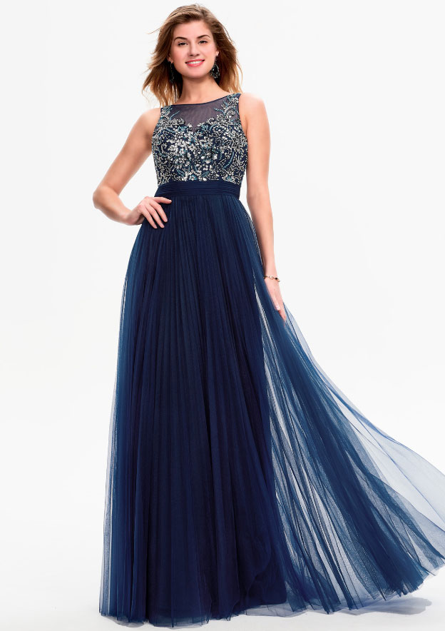 A-Line/Elegant Long Sleeves Lace Floor-Length Bateau Ruffles Prom Dresses main image 1