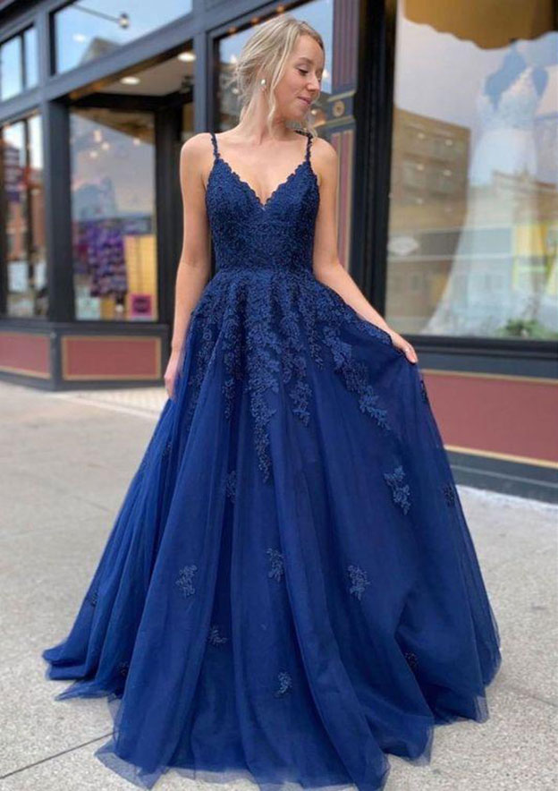 Floor-Length Lace Tulle Satin Prom Dress