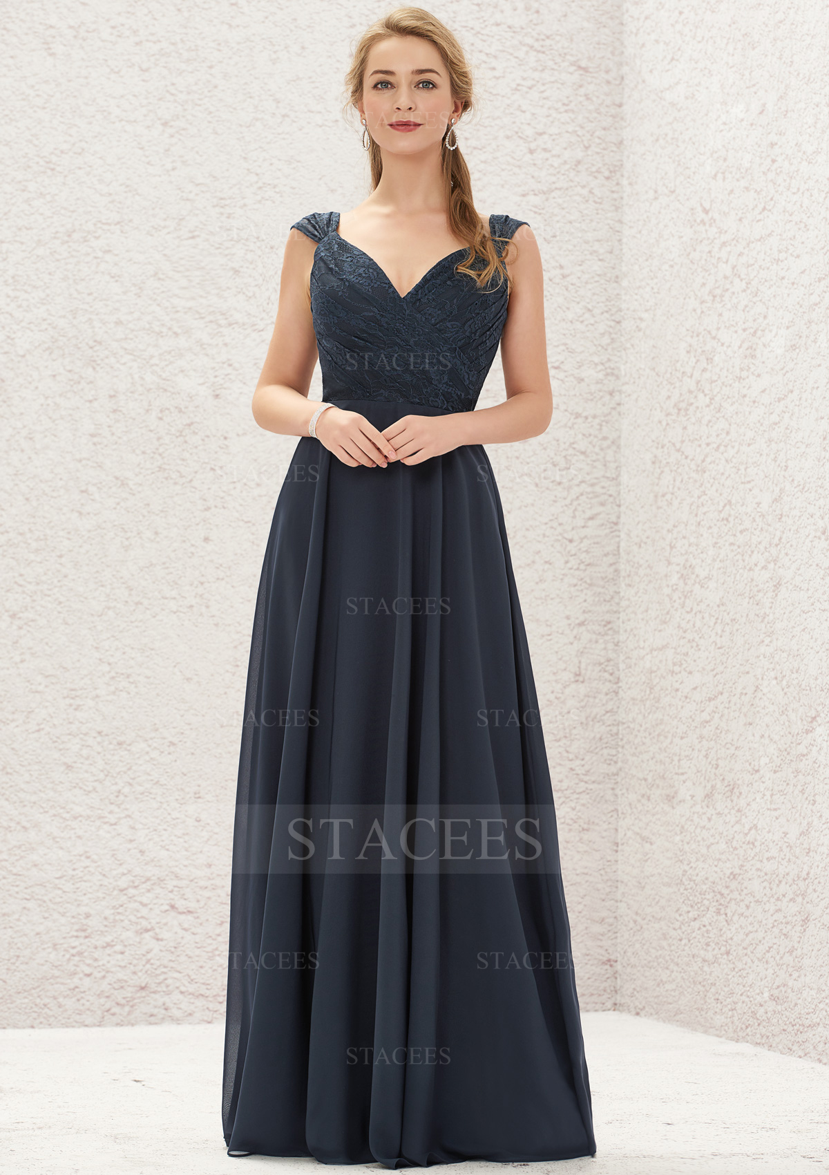A-line V Neck Sleeveless Long/Floor-Length Chiffon Bridesmaid Dress With  Lace - Bridesmaid Dress - Stacees