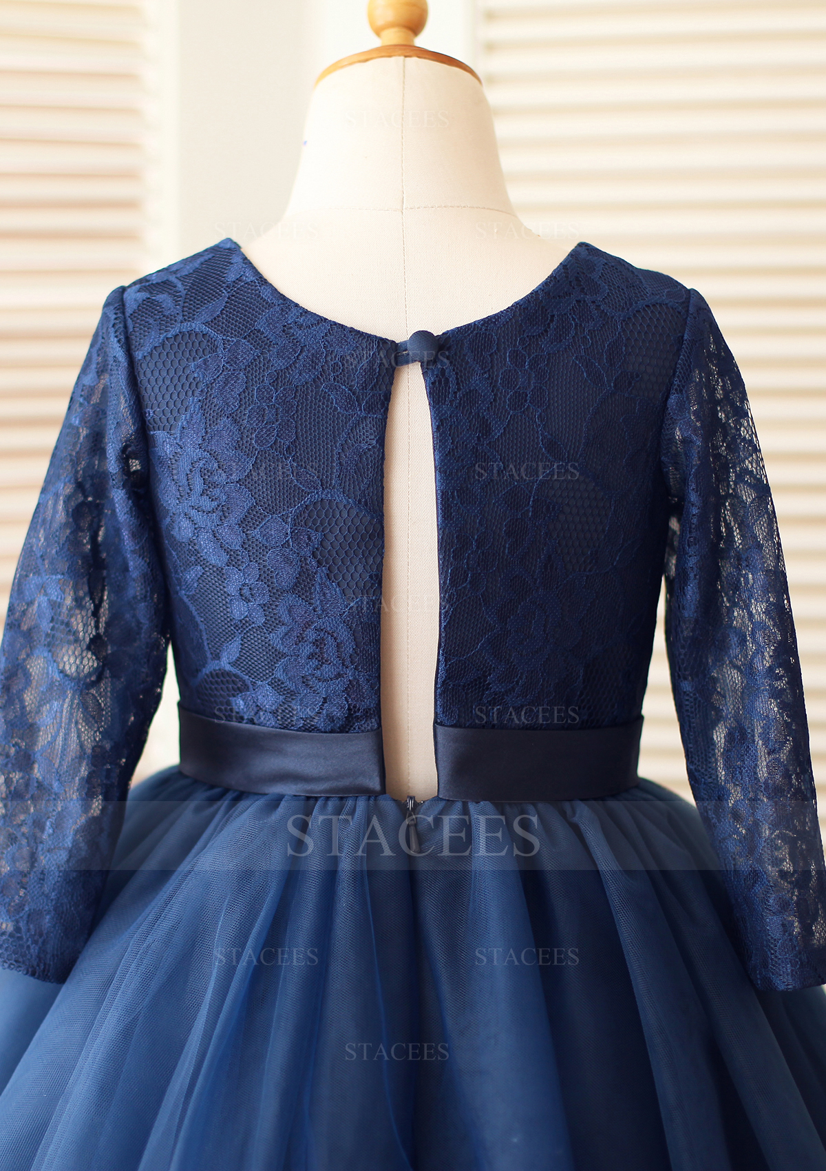A-line/Princess 3/4 Sleeve Scoop Neck Ankle-Length Lace Tulle Flower Girl  Dress With Bowknot - Flower Girl Dresses - Stacees
