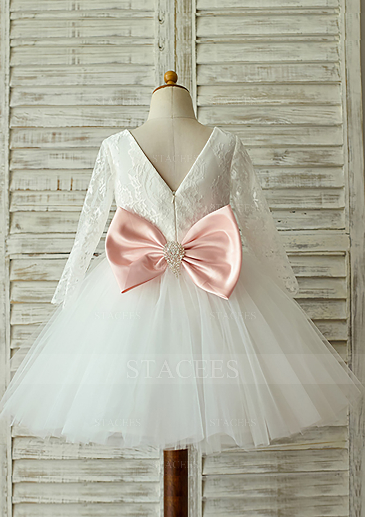 knee length dresses for ladies Ball-Gown Tulle Scoop Long Sleeves Floor-Length Flower Girl Dresses Wi