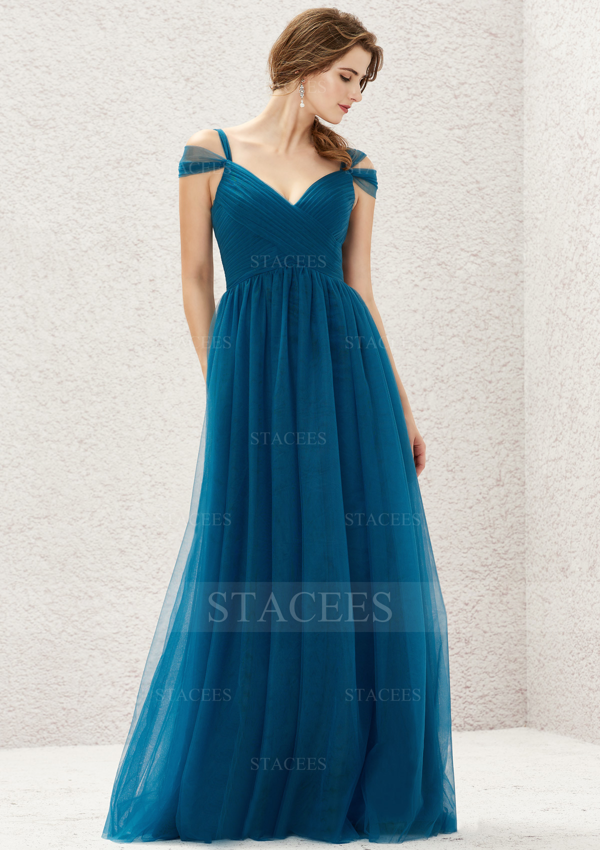 chinese dress ladies Ruffle Chiffon Sleeveless Evening Maxi Gown V-Neck Bridesmaid Dress main image 1