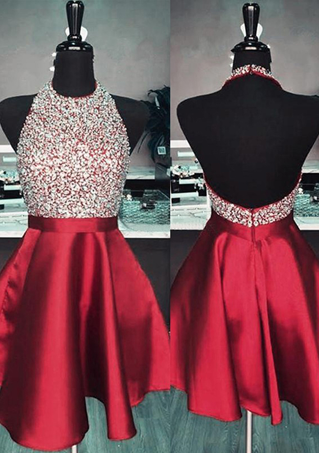 Modern A-Line Halter Neck Sleeveless Backless Short-Mini Homecoming Dress