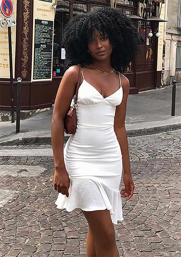 slim fit dress slacks Deep V Backless Slip A Line V-Neck Short Homecoming Dress HD0104 US6 / As Picture main image 1