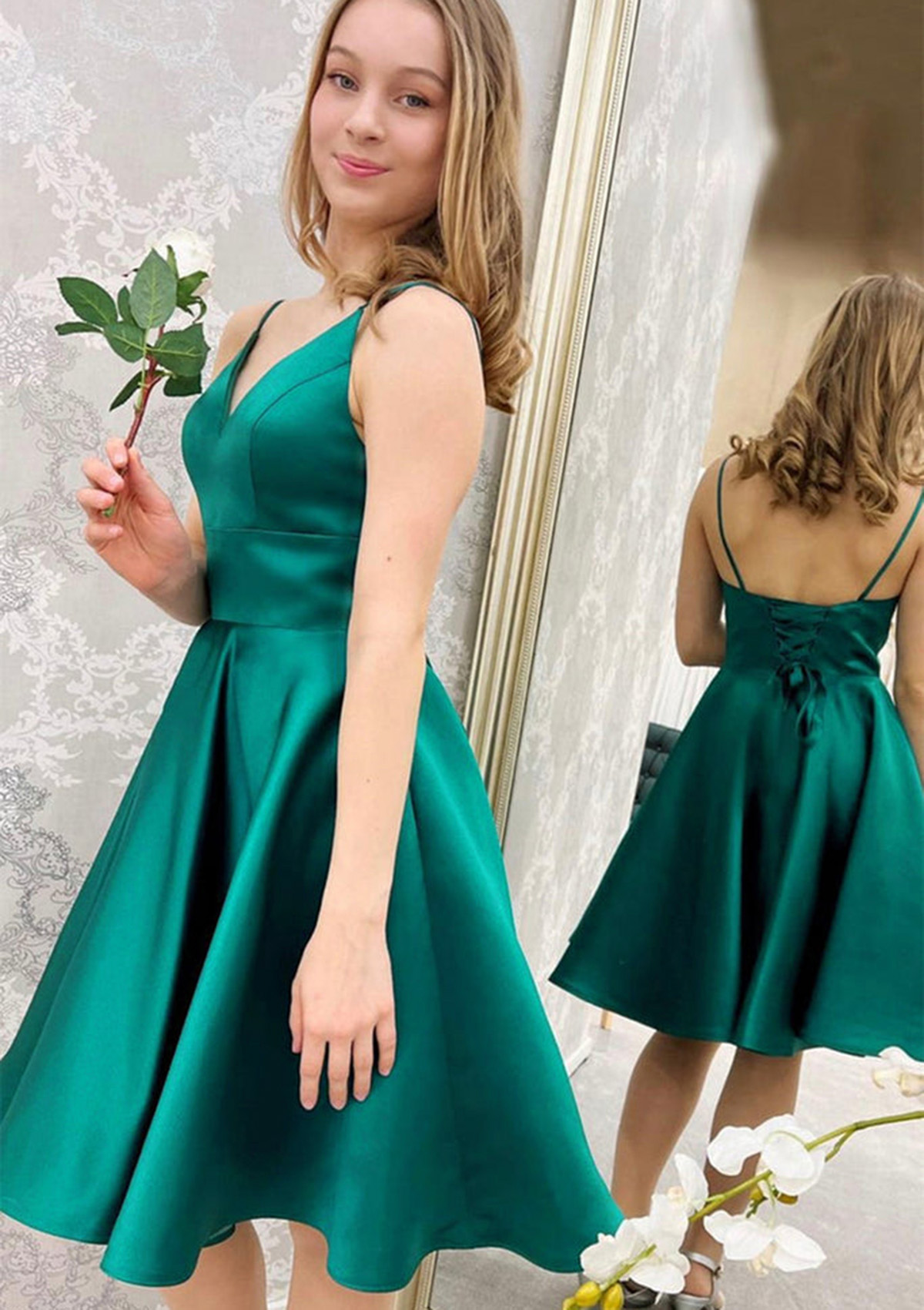 A-line V Neck Satin Short/Mini Homecoming Dress - Homecoming Dresses -  Stacees.co.uk
