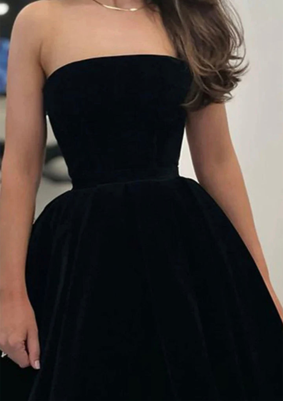 A-line Bateau Strapless Tea-Length Velvet Prom Dress - Prom Dresses -  Stacees