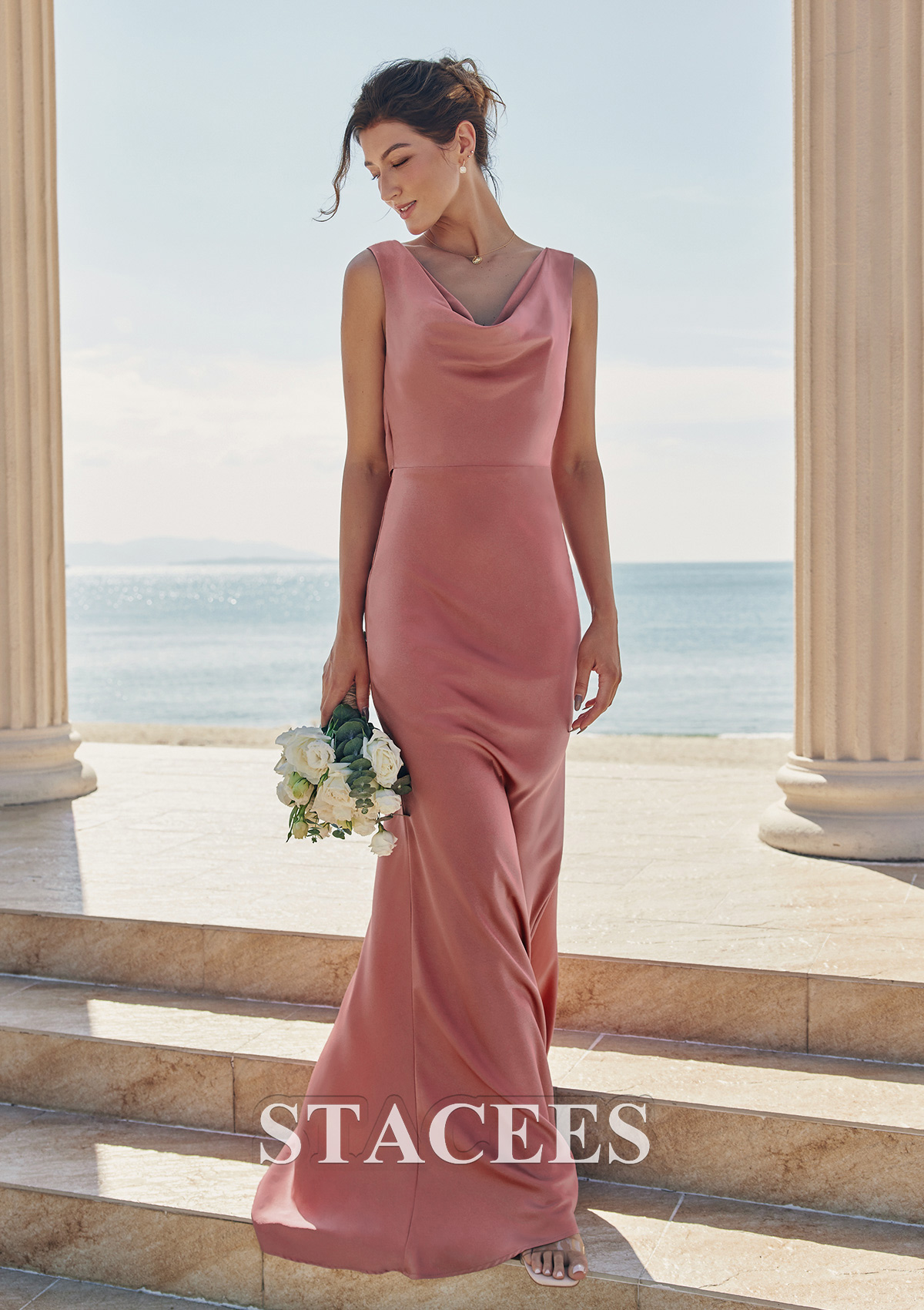 Trendy Mermaid/Trumpet Cowl Neck Sleeveless Satin Sweep/Brush Train Prom Dress
