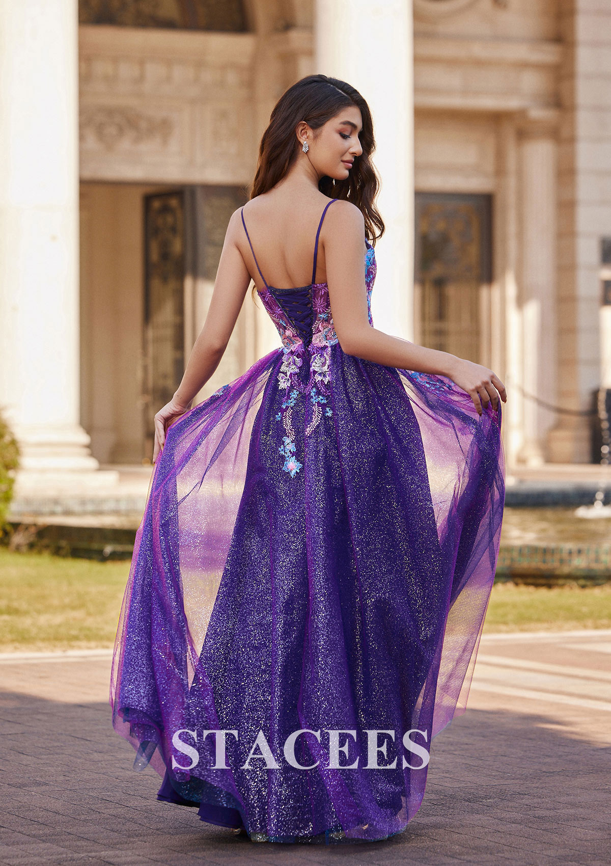 A-line Square Floor length Tulle Prom Dresses Dusty Rose