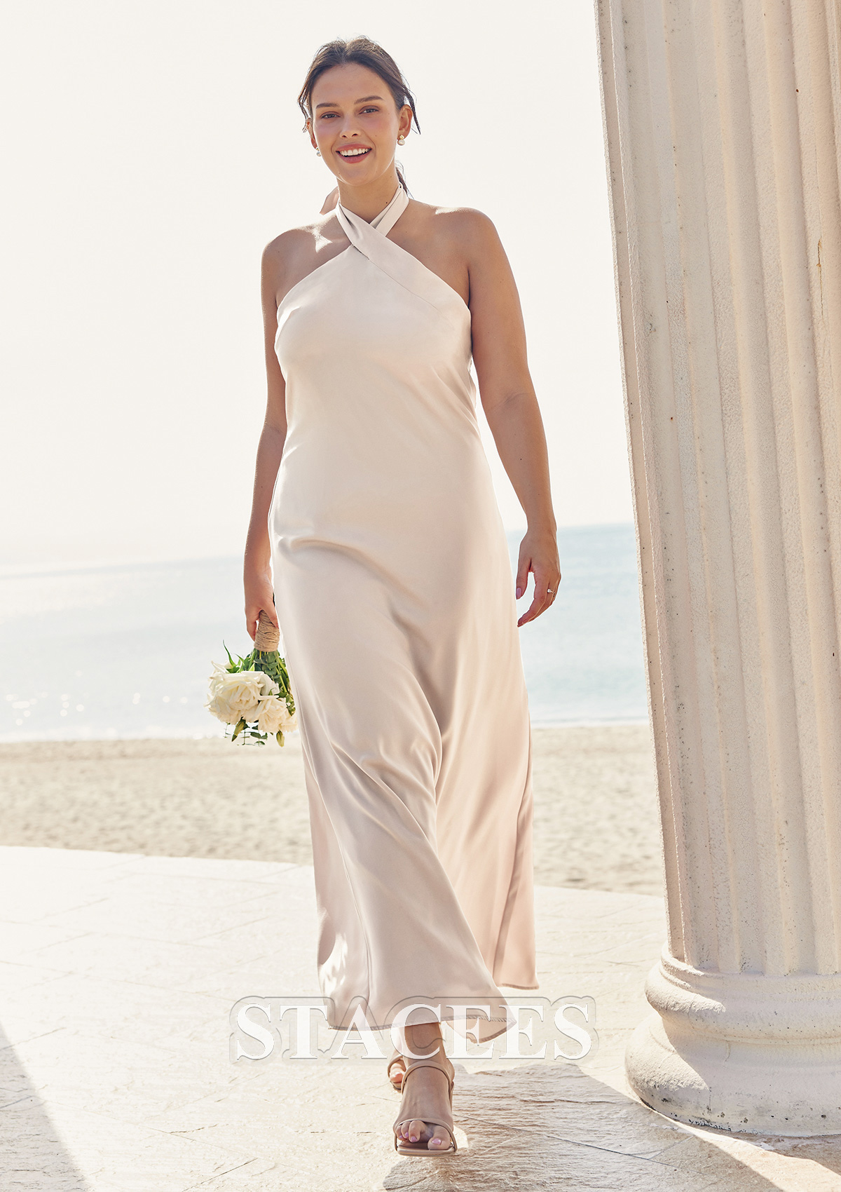 Sheath/Column Halter Sleeveless Ruched Bridesmaid Dresses
