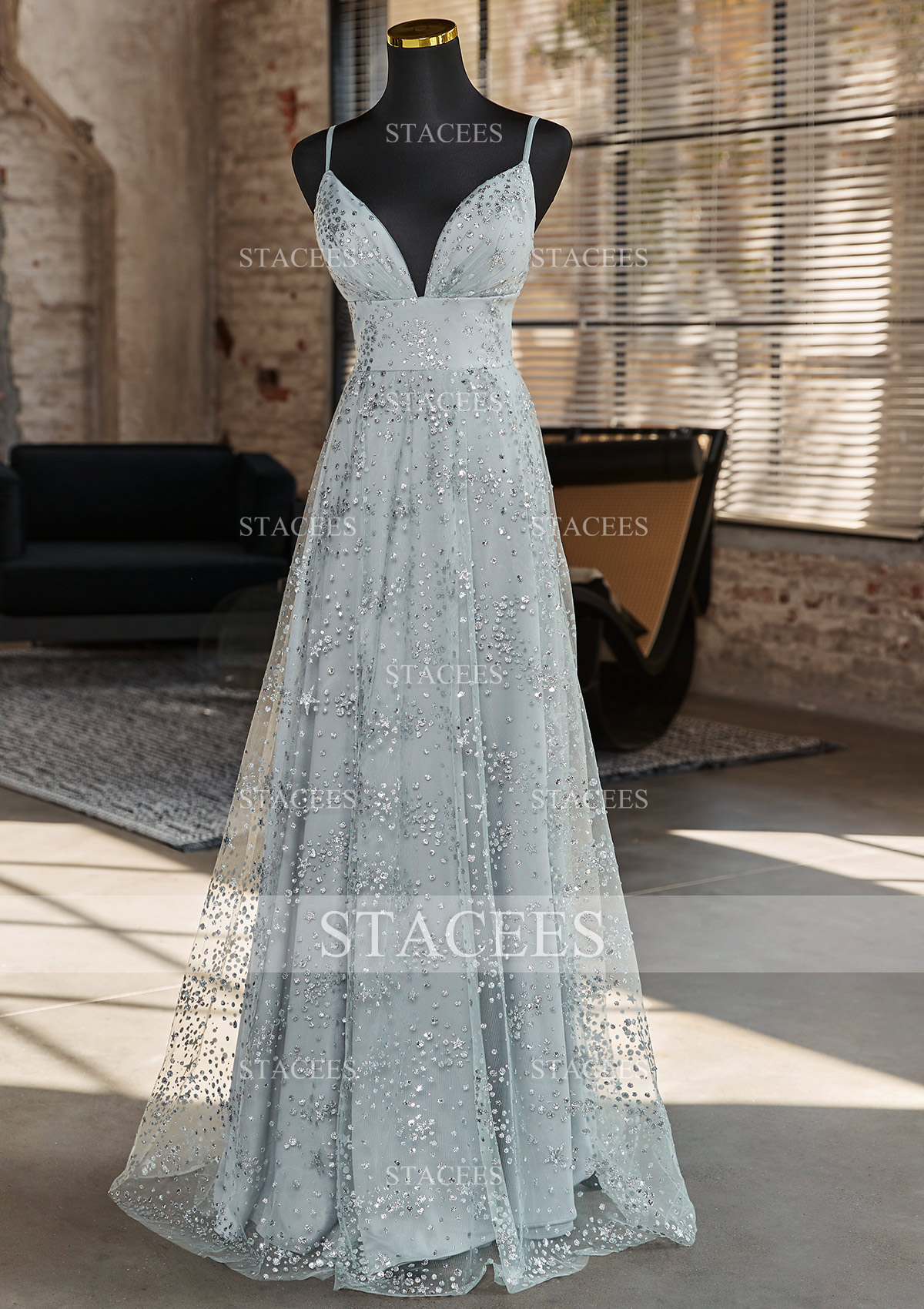 open lace back dress Enchanted Pearl Gray Blue Princess Dress