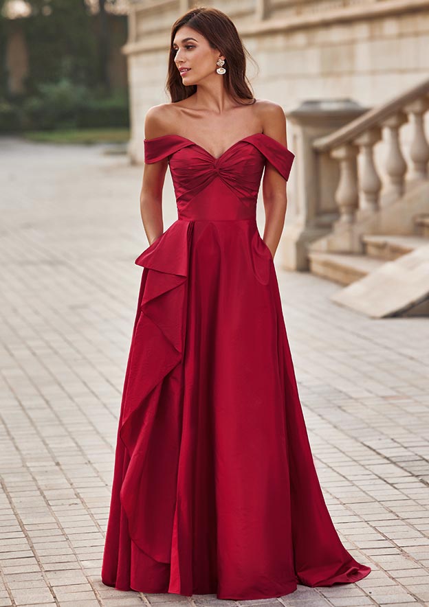 Off Shoulder Ruffles Pleated Prom Dress with High Side Slit and Train WU1247 main image 0