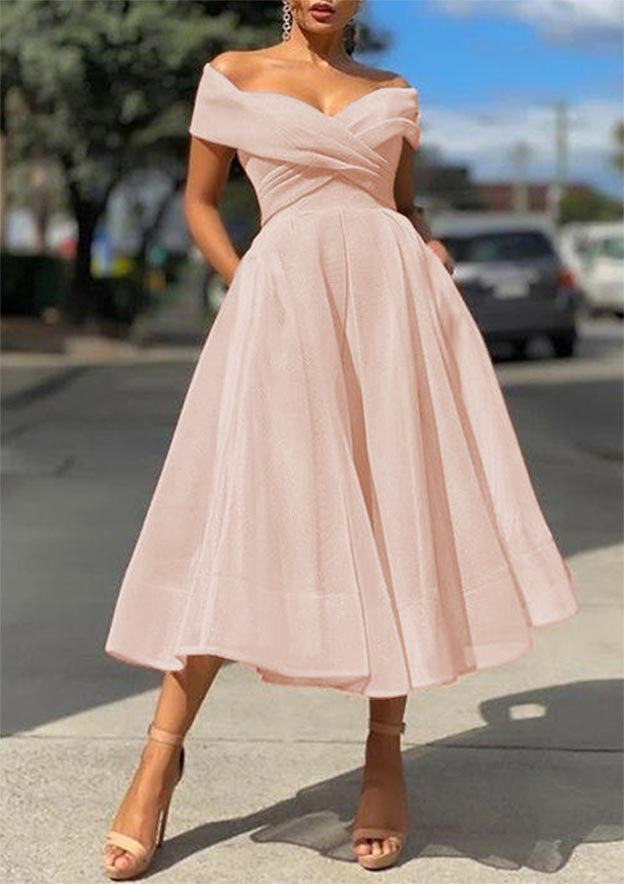 mid thigh homecoming dress Versatile Off-Shoulder High-Stretch Midi Dress main image 0