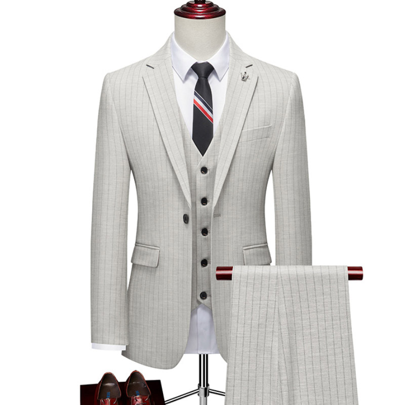 Notch Lapel Single Breasted Striped 3 Piece Men's Wedding Suit 
