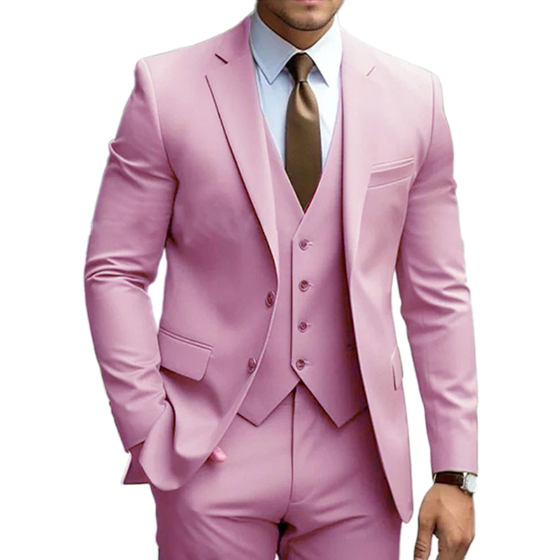 Revers cranté simple boutonnage 3 pièces costume homme pour mariage