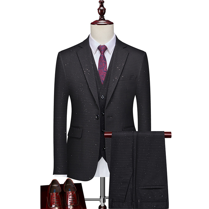 Revers cranté simple boutonnage 3 pièces costume homme pour bal
