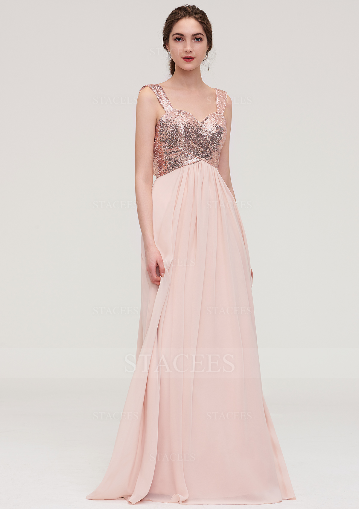 Robe trapèze cache cœur mousseline longueur ras du sol robe de demoiselle d'honneur