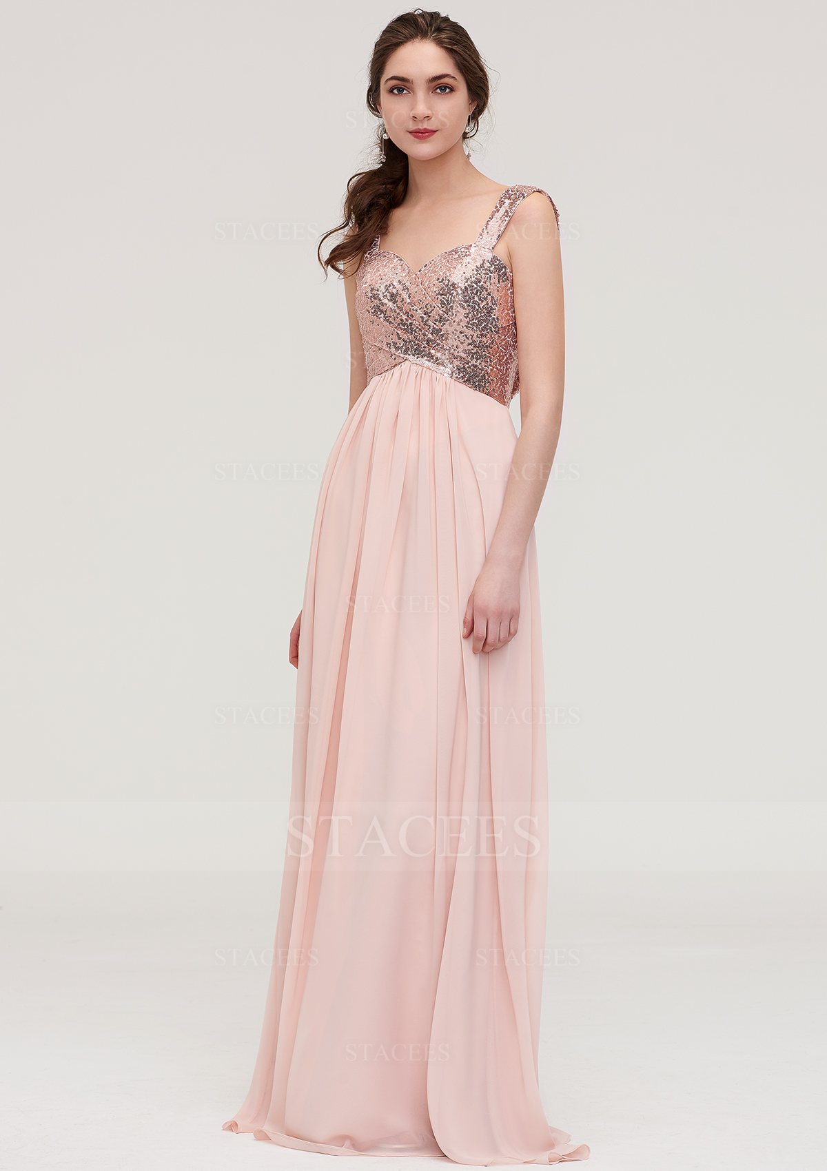 Chiffon Bridesmaid Dress A-line/Princess Sweetheart Sleeveless  Long/Floor-Length With Pleated Sequins
