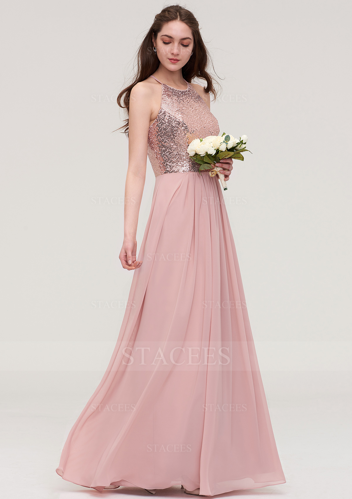 Chiffon Bridesmaid Dress A-line/Princess Bateau Sleeveless Long/Floor-Length With Sequins