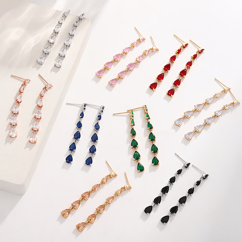 Exquisite Gorgeous Women's Copper Drops Earrings with Zircon