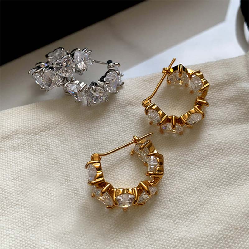 Attractive Gorgeous Female Circular Metal Earrings with Zircon