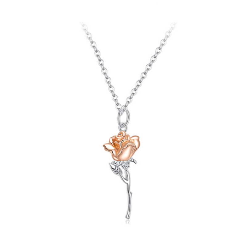 Beautiful Elegant Ladies' 925 Sterling Silver Rose Necklace