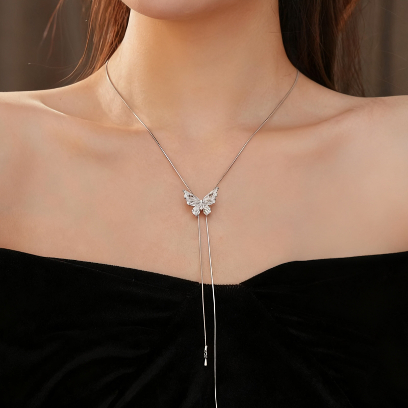 Exquisite Stylish Female Copper Butterfly Adjustable Necklace 