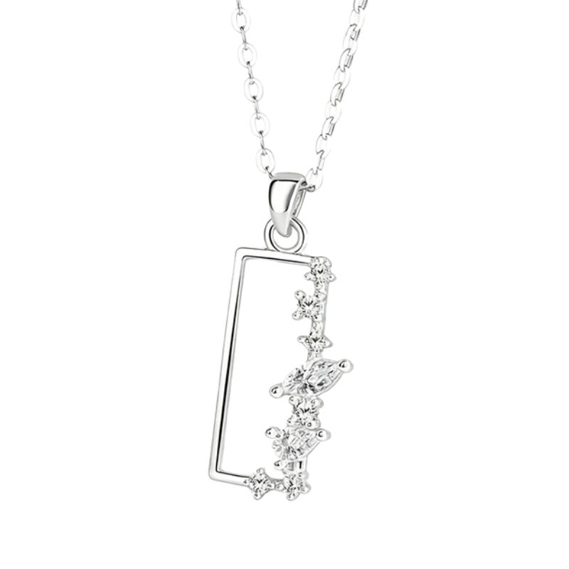 Exquisite Female Rectangle S925 Silver Necklace with Cubic Zirconia