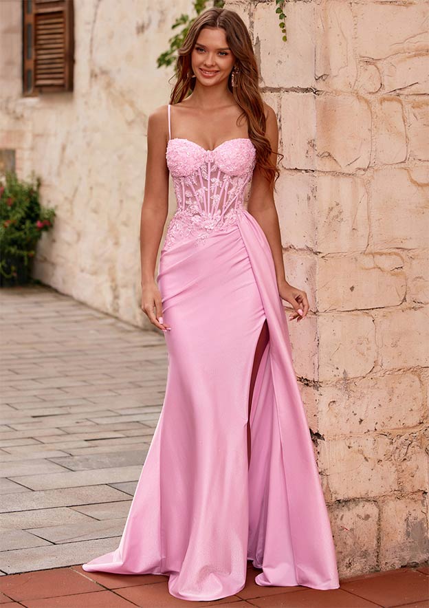 strapless open back dress Navy Halter Corset Mermaid Ruched Long Formal Dress with Slit Black / 14 main image 1