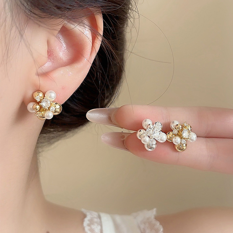 Chic Stylish Women's Copper Earrings with Cubic Zirconia Imitation Pearls