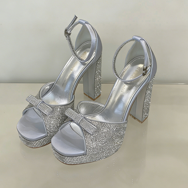 Peep Toe Heels Microfiber Leather with Ankle Strap Buckle Rhinestone Girl's Party & Evening Prom Shoes