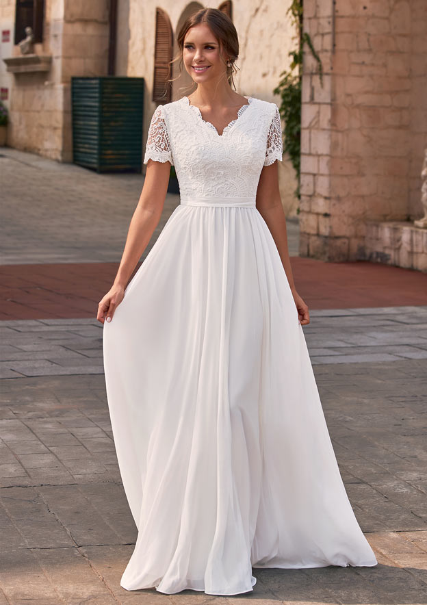 knee length dresses for ladies Mermaid V-Neck Short Train Half Sleeve Tulle Applique Wedding Dress