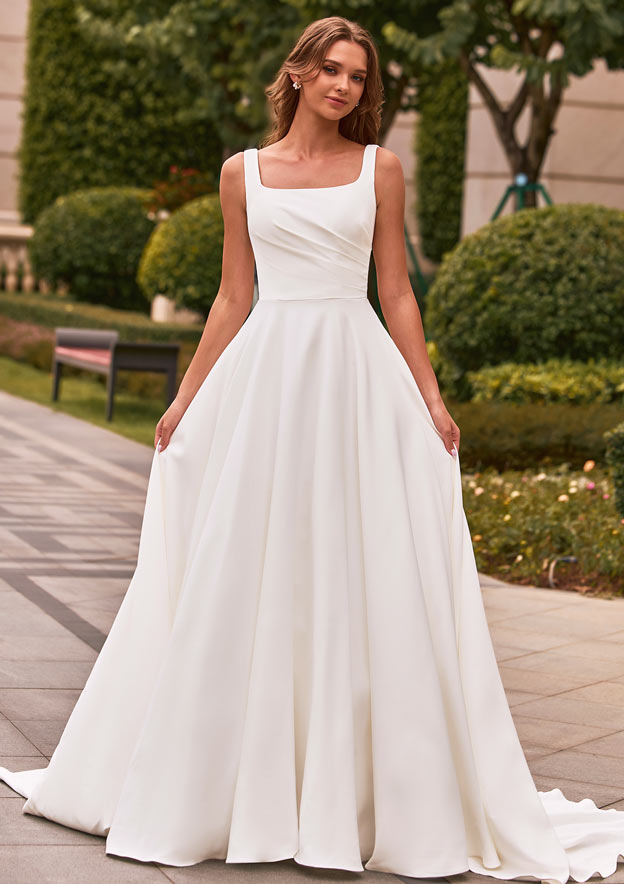 Stacees 2026 Wedding Dress A-line Square Neckline Stretch Crepe Chapel Train Pleated Stacees 2026 Wedding Dress A-line Square Neckline Stretch Crepe Chapel Train Pleated