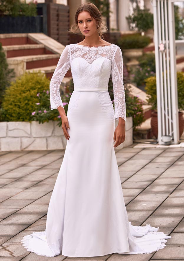 ⭐︎rinne.⭐︎ DOUBLE BREASTED MERMAID COAT Breathtaking Mermaid Deep V Back Wedding Dress with Lace-trimmed