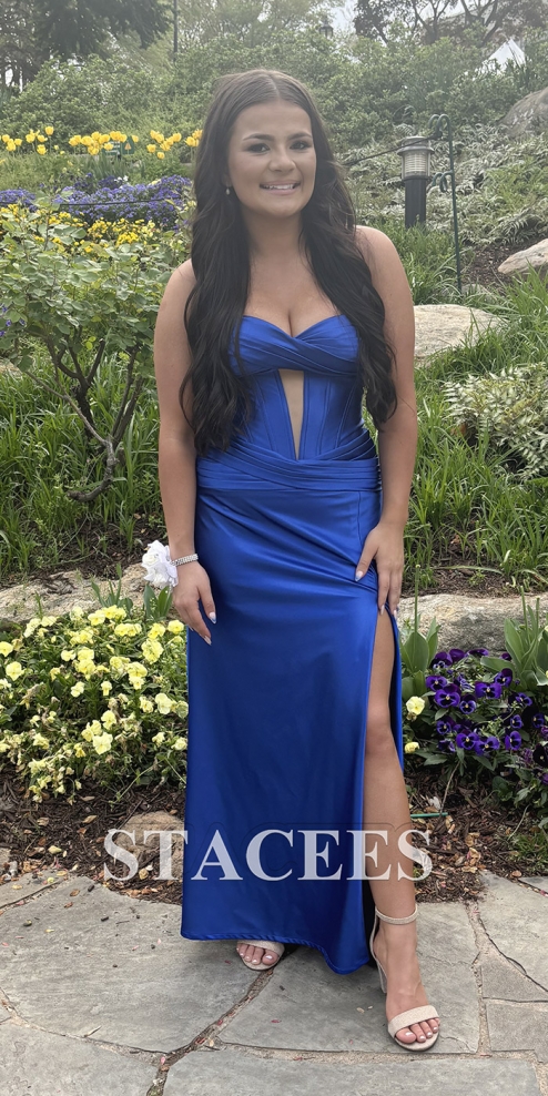 Strapless Cutout Sweetheart Corset Fitted Ruched Prom Dress with Slit  S7775PM - Prom Dresses - Stacees