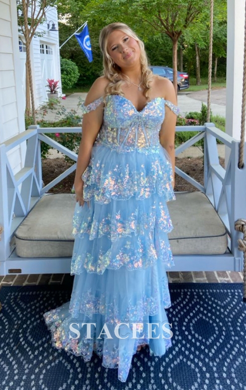 A-line Off-the-Shoulder Sleeveless Sweep Train Tulle Prom Dress with  Ruffles Sequins Split S7684P - Prom Dresses - Stacees