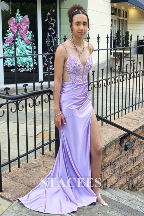 open lace back dress Blue Halter Satin Sleeveless Prom Dress, A Line Simple Long Formal Dre   cherishgirls