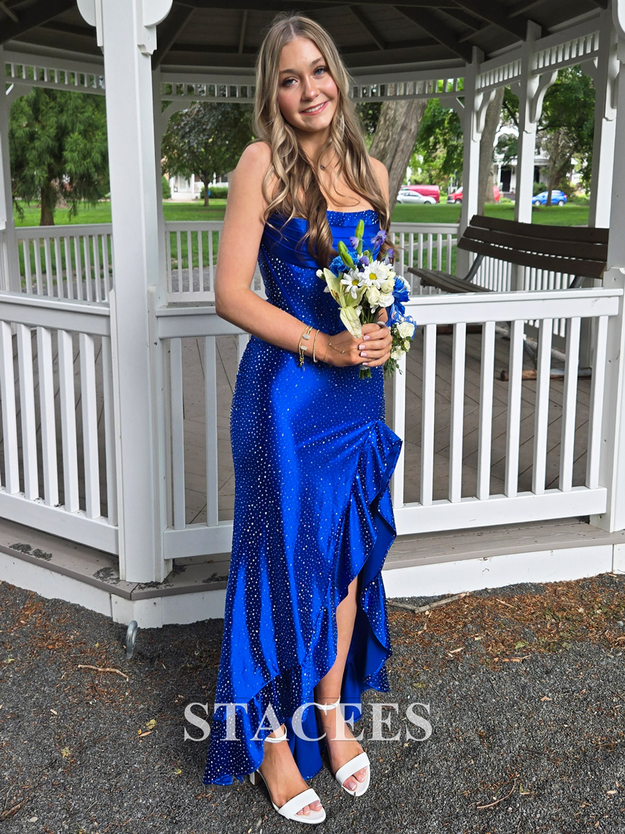 fitted applique sequin sleeveless corset slit prom dress Amelia Couture TM1020 Sequin Floral Embellished High Slit Prom Gown